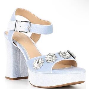 NWT Copper Key Light Blue Platform Sandals with Rhinestones Sz 8
